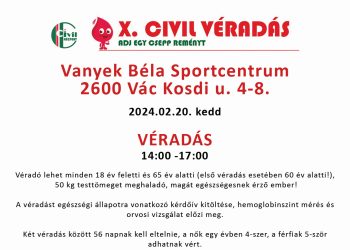 A Váci Reménység Egyesület idén is csatlakozik a Pest Vármegyei Civil Szolgáltató Központ véradás szervezéséhez