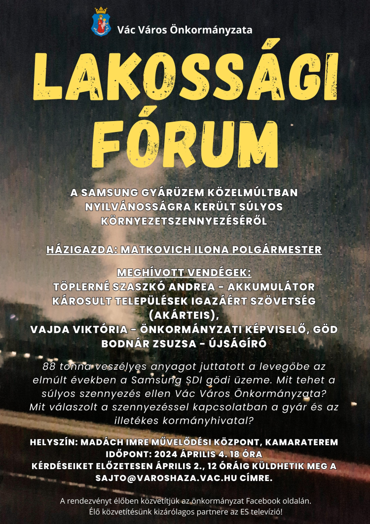 Lakossági fórum a gödi Samsung-gyár környezeti szennyezéséről áprilisban