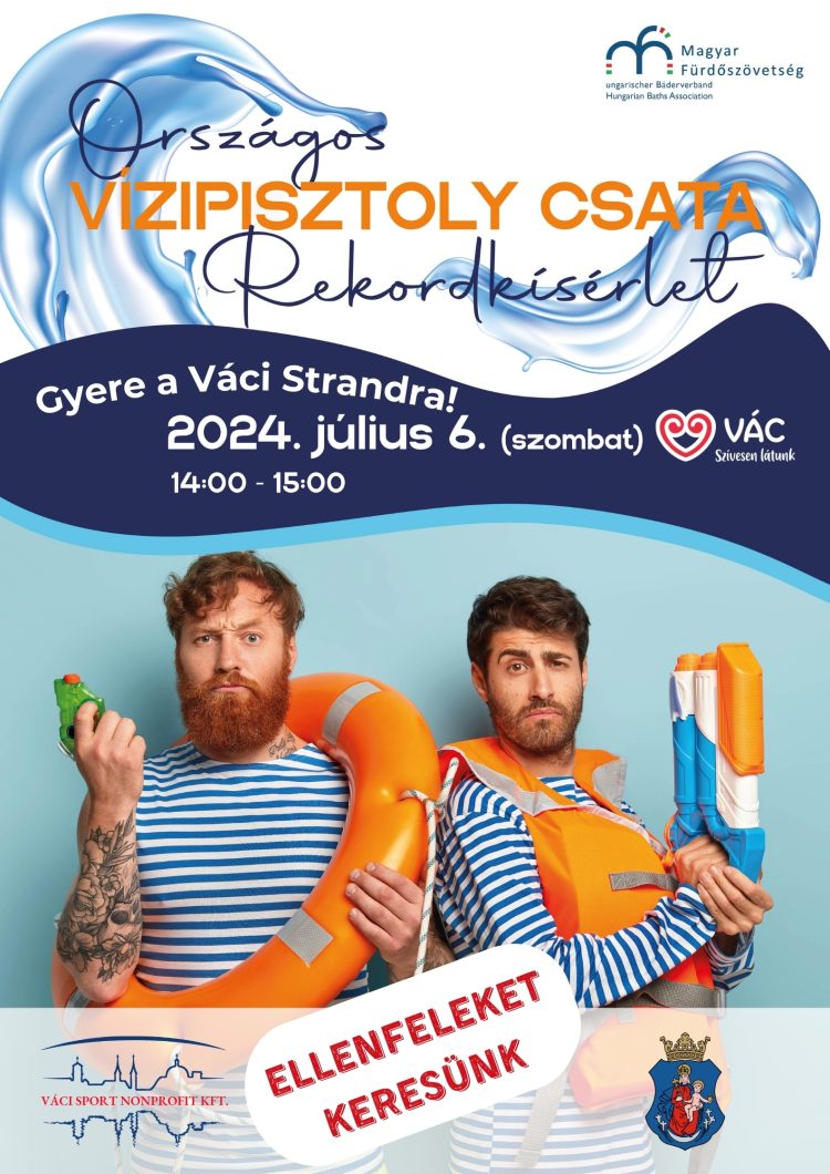 Országos vízipisztoly-csata rekordkísérlet a váci strandon