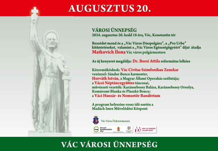 Az Államalapítás ünnepén számos program lesz Vácon