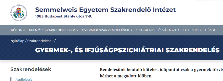 Változott a gyermek- és ifjúságipszichiátriai rendelés elérhetősége