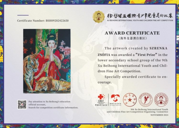 Nemzetközi rajzpályázaton lett első a váci madáchos Szrenka Zsófia