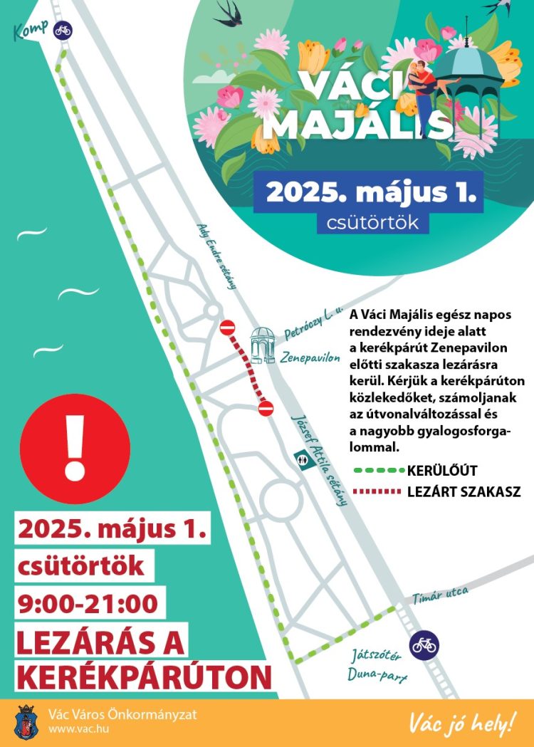 Figyelem! Kerékpárút lezárás a majális ideje alatt