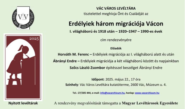 Erdélyiek három migrációja Vácon