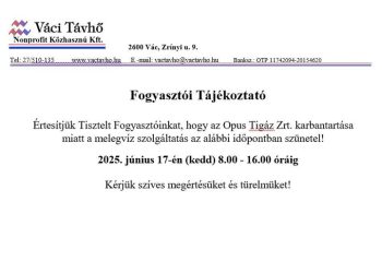 Részlegesen korlátozza a melegvíz-ellátást a Váci Távhő Nonprofit Kft.
