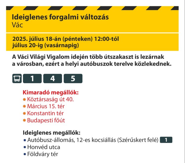 Figyelem! Ideiglenes forgalmirend változás a vigalom alatt