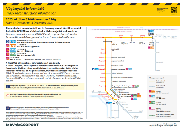 Október 31-től december végéig vágányzár lesz a Vác–Balassagyarmat vasútvonalon