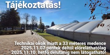 Tájékoztatás a 33 méteres medence átmeneti bezárásól!
