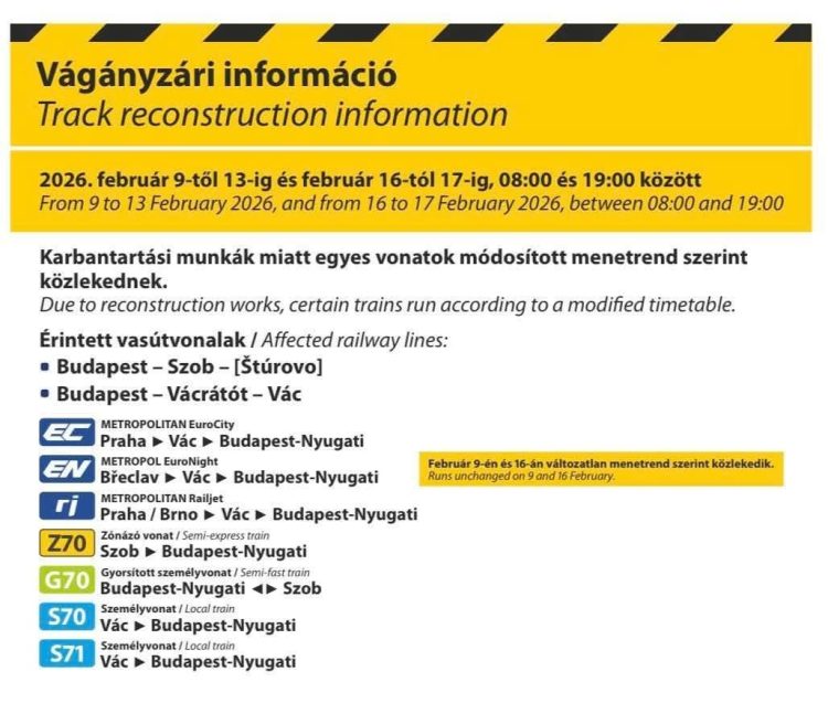 Vágányzári információ