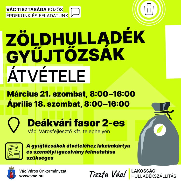 Március 21-én és április 18-án vehetők át a zöldhulladék gyűjtőzsákok