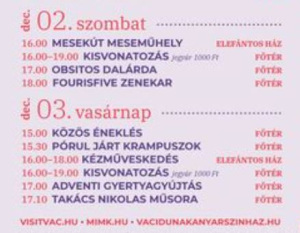 A szombati és az első advent vasárnapi program