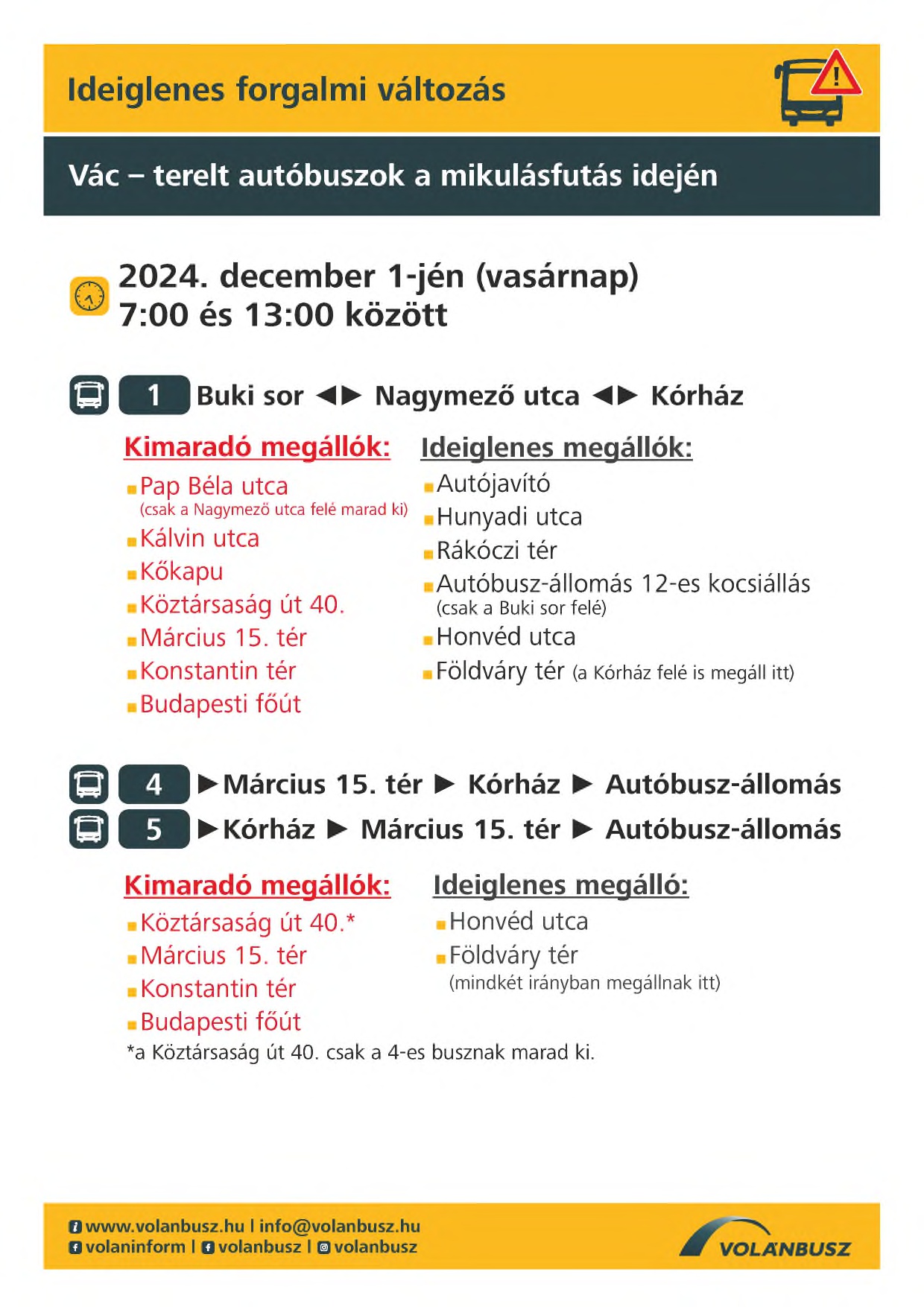 Buszjárat változások a vasárnapi Mikulásfutás alatt